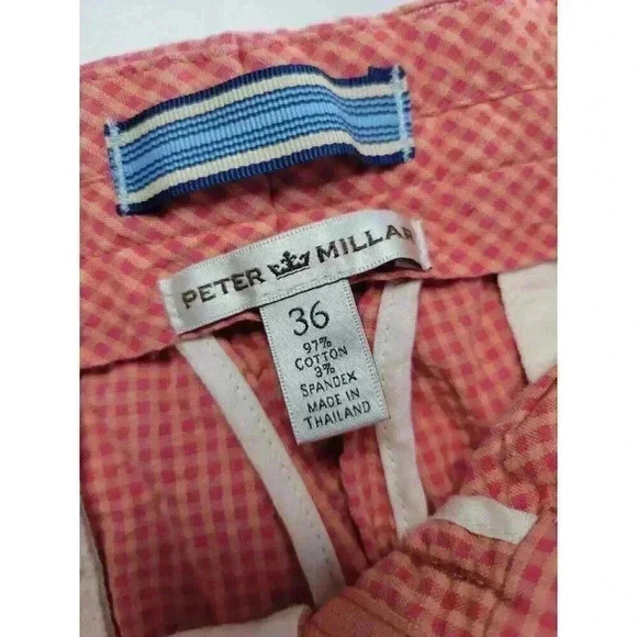 Peter Millar Gingham Shorts Mens 36 Coral Checker Crown Sport Flat Front Golf - Picture 2 of 4